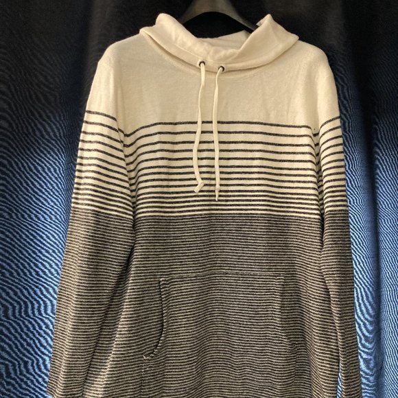 Cozy Cowl Neck Striped Navy & Cream Sweater - Picture 1 of 12